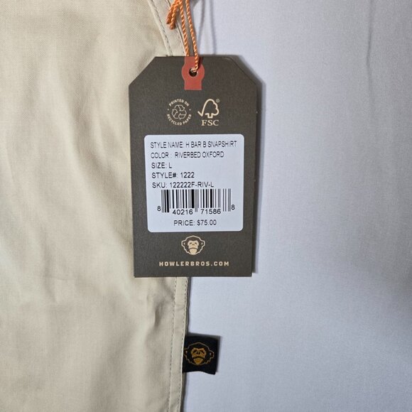 Howler Bros H Bar B Short Sleeve Snapshirt Bone Mens Large NEW Western READ - Picture 4 of 8